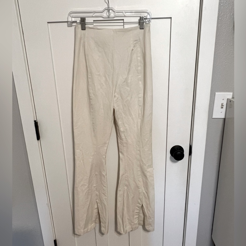 Free People Cream Flare Leg With Split Hem Pants Size Small Zip Back